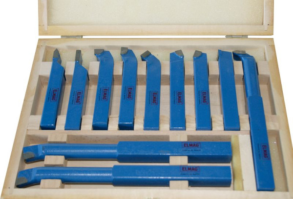 Set de scule de strunjire ELMAG 12x12 ISO, 11 piese, 1 sculă de strunjire fiecare ISO 1 R și L, 2R, 4Q, 5R, 6R, 7R, 8, 9, 12, 13, 89021