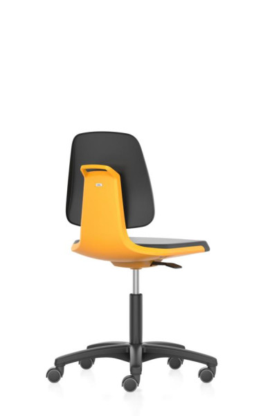 bimos arbejdsstol Labsit med hjul, sæde H.450-650 mm, imiteret læder, sædeskal orange, 9123-MG01-3279