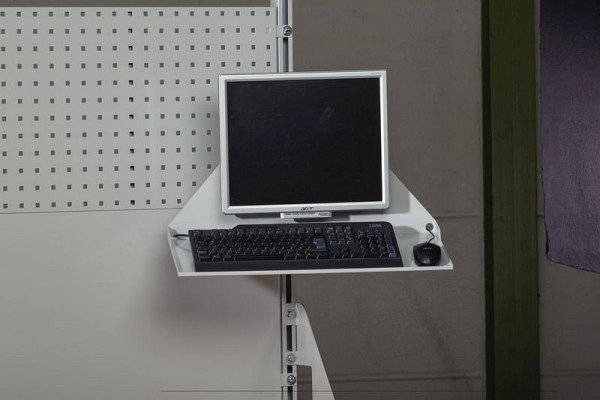 KLW universal-/laptophylde, hyldestørrelse 400 x 300 mm B x D, med hævet kant med drejearm af aluminium, sølvfarvet, VESA-beslag, ABC-SA2-LTAB-01