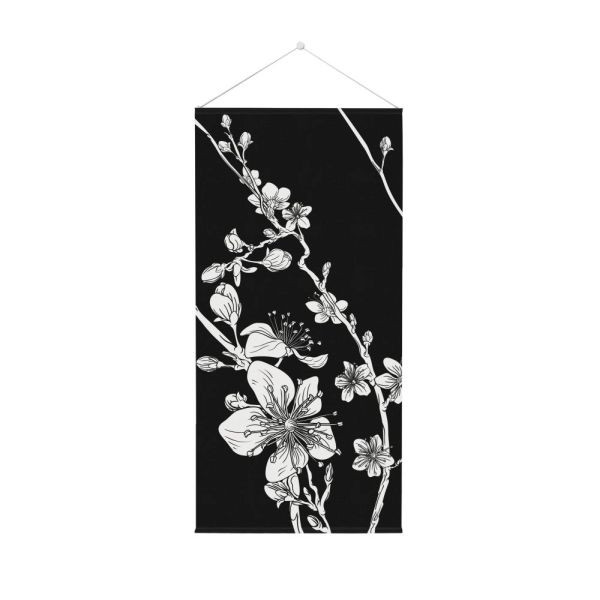 Showdown Displays Tapiserie suspendată 58 x 160 cm, floare de cireș japoneză abstractă, negru, FLAGBA580x1600I7