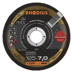 Rhodius TOPline RS580 SNELHEID slijpschijf, diameter [mm]: 125, dikte [mm]: 7, boring [mm]: 22.23, VE: 25 stuks, 210611