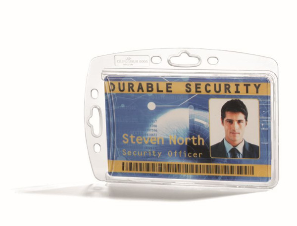 DURABLE harde doos voor 1 bedrijfs-/veiligheids-ID-kaart, transparant, verpakking van 10, 890519
