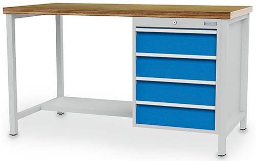 Bedrunka+Hirth box arbejdsbord 2000, med 4 skuffer, panelhøjde 150 mm, 2000x750x859 mm, 03.19.16VA