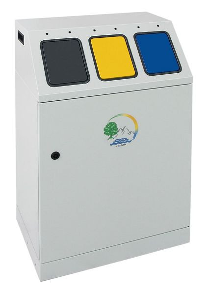 Segregator odpadów tępych triplex, RAL 7035/RAL 7016, RAL 1003, RAL 5010, pojemnik wewnętrzny ocynkowany, 3x30 litrów, 635-075-0-2-300