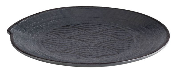 Farfurie APS -DARK WAVE-, Ø 22 cm, inaltime: 2 cm, melaminat, interior: decor, exterior: negru, 84908