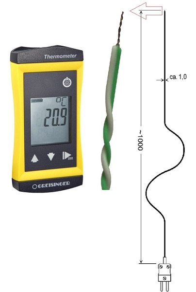 Termometru al doilea cu termocuplu Greisinger G 1200- cu senzor de sârmă tip K, fără cablu de silicon-GTF300, 482586