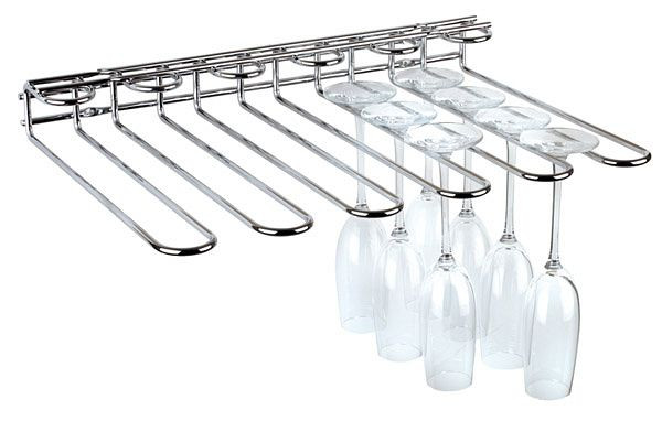 APS glasrail, 45 x 32 cm, hoogte: 6 cm, metaal, verchroomd, 6 mm dik, biedt ruimte voor 20 glazen, voor wand- en plafondmontage, 93400