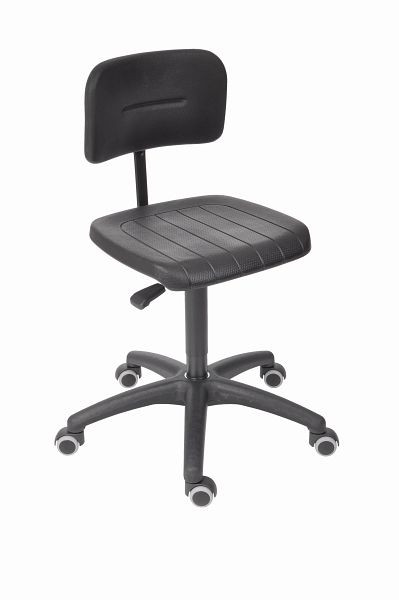 Krzesło robocze Lotz, siedzisko i oparcie PU-4500 czarne, podstawa plastikowa czarna, podwójne kółka do twardych podłóg, wysokość siedziska 465-655 mm, 6162.11