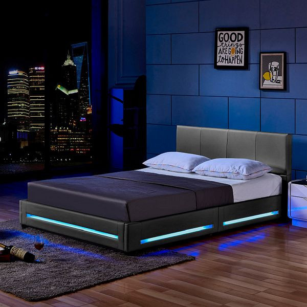 HOME DELUXE LED bed ASTEROID donkergrijs - 140 x 200 cm, 20602