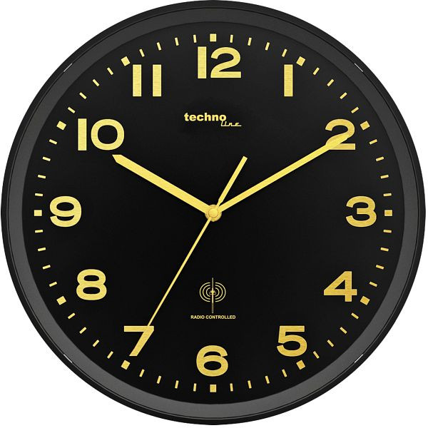Rádiové nástěnné hodiny Technoline zlaté, rádiem ovládané hodiny z plastu, rozměry: Ø 30 cm, WT 8500 zlatá