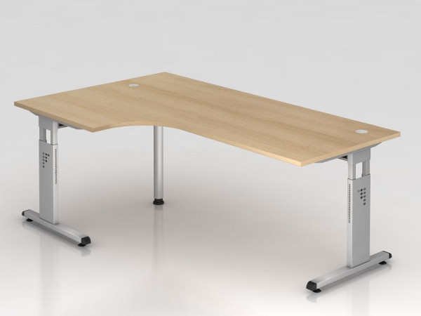 Hammerbacher úhlový stůl C-noha 200x120cm 90° dub/stříbrná, tvar úhlu 90°, možnost montáže vlevo nebo vpravo, pracovní výška 65-85 cm, VOS82/E/S