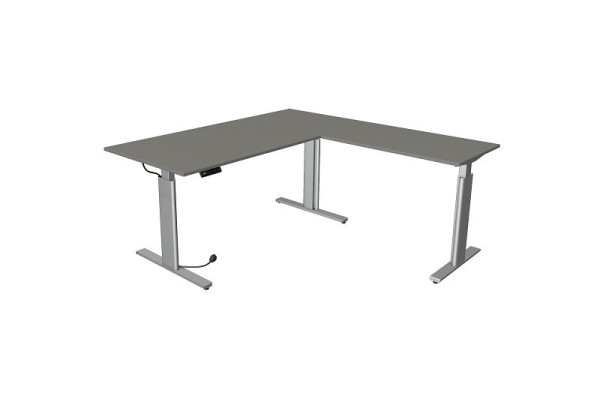 Kerkmann sidde/stå bord Move 3 sølv B 2000 x D 1000 mm med påbygningselement 1000 x 600 mm, grafit, 10234312