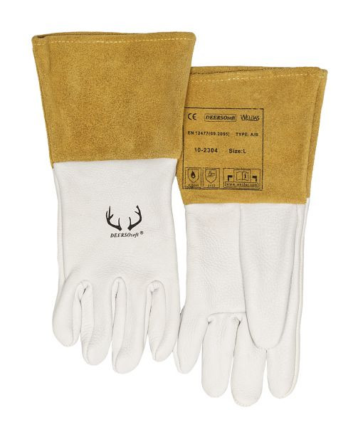 ELMAG γάντια συγκόλλησης 5 δακτύλων WELDAS 10-2304 L, TIG/TIG από ολόσωμο δέρμα ελαφιού με μανσέτα από δέρμα αγελάδας, μήκος: 32 cm, μέγεθος 9 (1 ζευγάρι), 59155