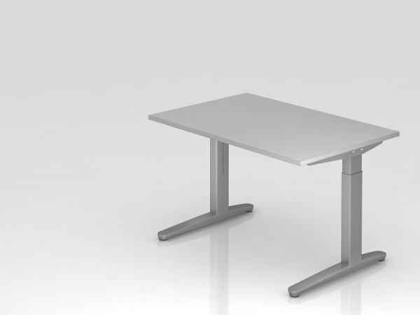 Hammerbacher skrivebord C-fod 120x80 cm grå/sølv, aluminiumsløber sølv (ligner RAL 9006), VXB12/5/SS