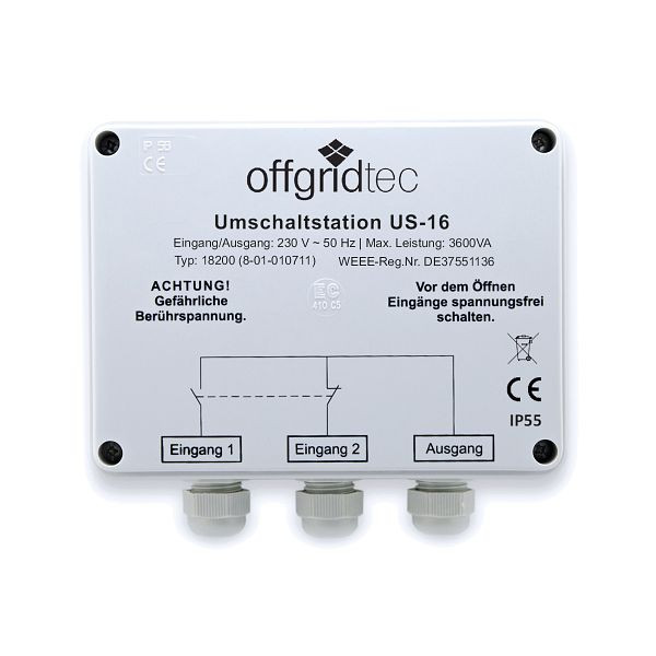 Offgridtec kapcsolóállomás hálózati prioritásos kapcsoláshoz US-16 230V 16A 3600W, 8-01-010711