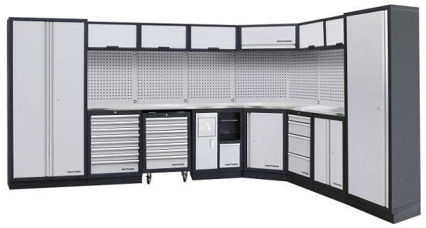 Kraftwerk MOBILIO 8-elementowy system szafek warsztatowych - rozwiązanie narożne, z kwadratową ścianką perforowaną, 3964EIX