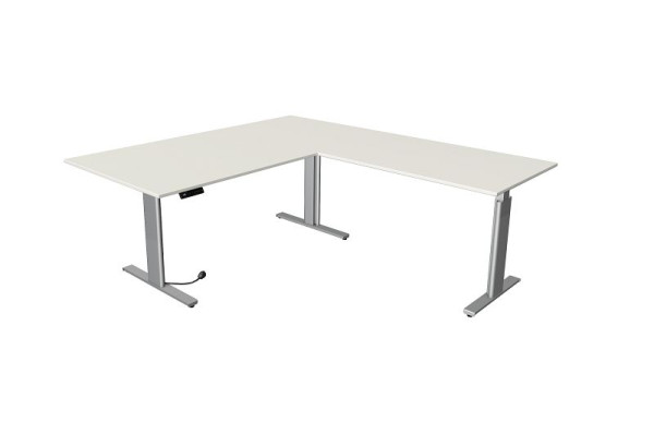 Kerkmann sidde/stå bord Move 3 sølv B 2000 x D 1000 mm med påbygningselement 1200 x 800 mm, hvid, 10235510