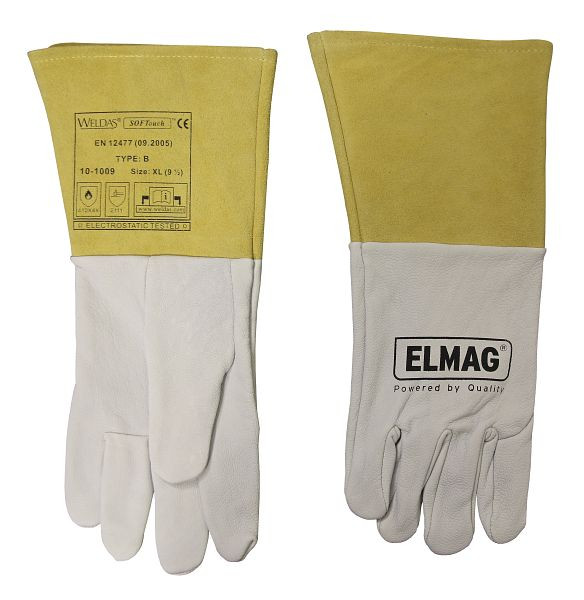 Γάντια συγκόλλησης ELMAG με 5 δάχτυλα WELDAS 10-1009 M, TIG/TIG από ολόσωμο κατσικίσιο δέρμα με μανσέτα από δέρμα αγελάδας, μήκος: 35 cm, μέγεθος 8,5 (1 ζευγάρι), 59150