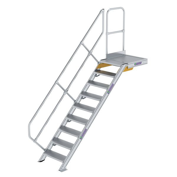 Schody Munk Günzburger Steigtechnik s plošinou 45° šířka schodu 600 mm 9 schodů hliníkové drážkované, 600429
