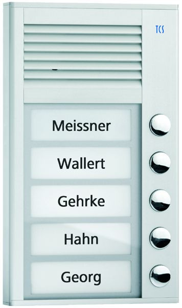 System sterowania drzwiami TCS Zewnętrzna stacja audio seria PAK 5 przyciski dzwonkowe (wyrównane do prawej), natynkowa srebrna, PAK05-PL