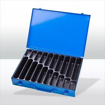 Zestaw walizkowy ADB z 20-krotną przegrodą, wymiary zewnętrzne walizki DxSxW: 33,5x24x5 cm, kolor: niebieski, RAL 5015, 88606