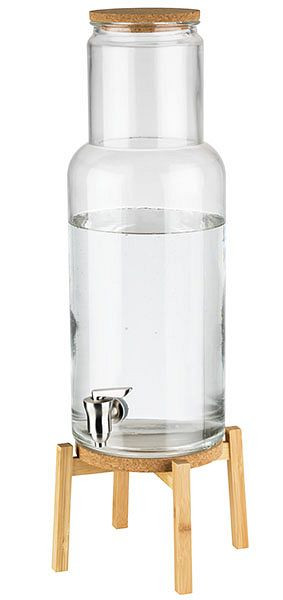 Distribuidor de bebidas APS -NORDIC WOOD-, 23 x 23 cm, altura: 60,5 cm, recipiente de vidro, torneira em aço inoxidável, tampa em cortiça, 10435