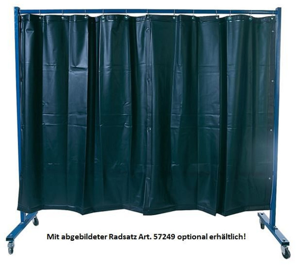 Parede protetora de soldagem ELMAG, peça única, com cortina de folha S9, verde escuro, fosco, DIN EN 1598, largura: 2,1 m, altura: 1,83 m, distância ao solo: 165 mm, 57251