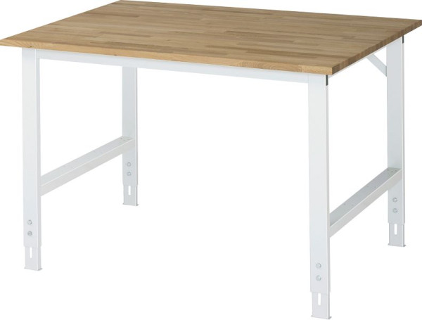Stół roboczy RAU Tom seria (6030) - regulacja wysokości, blat z litego drewna bukowego, 1250x760-1080x1000 mm, 06-625B10-12.12