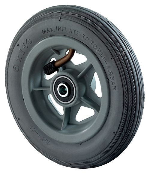 BS görgők pneumatikus kerék, kerékszélesség 30 mm, kerék Ø 150 mm, teherbírás 60 kg, fekete gumi futófelület, műanyag keréktest, golyóscsapágy, D20.151
