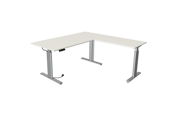 Kerkmann sidde/stå bord Move 3 sølv B 2000 x D 1000 mm med påbygningselement 1000 x 600 mm, hvid, 10234010