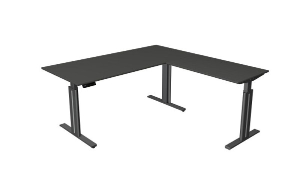 Stół do siedzenia/stojący Kerkmann szer. 1800 x gł. 800 mm, z nadstawką 1000 x 600 mm, elektrycznie regulowana wysokość od 720-1200 mm, funkcja pamięci, antracyt, 10325013