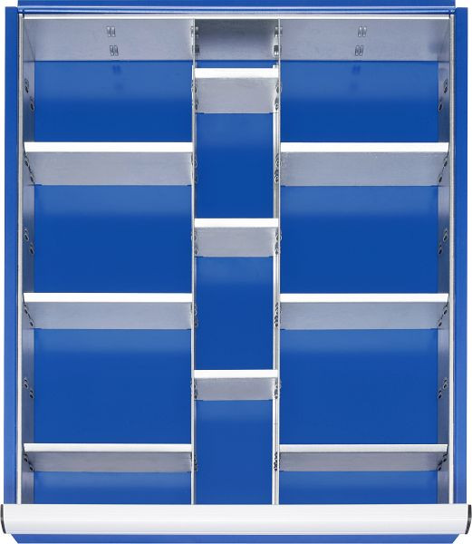 RAU-jakosarja, laatikon korkeudelle 60-90 mm, 2 jakajaa ja 9 liitettävää seinää, 09-200-21