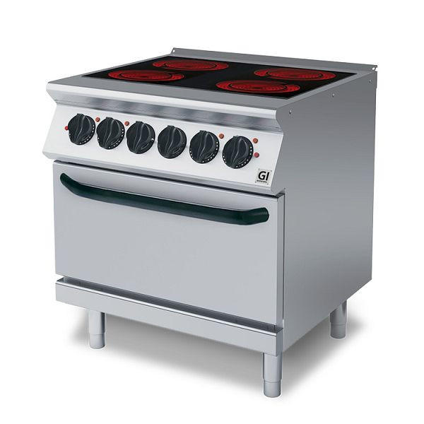 Gastro-Inox 700 "High Performance" κεραμική εστία με 4 ζώνες μαγειρέματος και ηλεκτρικό φούρνο, 80cm, όρθια μοντέλο 400V, 170.048