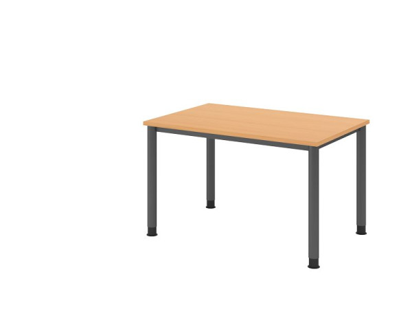 Hammerbacher skrivebord HS12, 120 x 80 cm, top: bøg, 25 mm tyk, 4 fods stel i grafit, arbejdshøjde 68,5-81 cm, VHS12/6/G