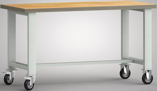KLW pojízdný standardní pracovní stůl 2000x700x840mm, s bukovou multiplexovou deskou, 2 otočná kolečka, brzda, 2 pevná kolečka, bez madla pro tlač, WS880N-2000M40-X7000