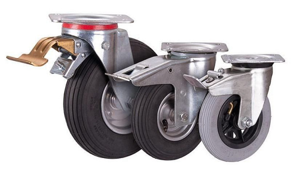 Rolo de freio VARIOfit com pneus pneumáticos, 150 x 30 mm, cinza, em aro de aço, dpl-150.001