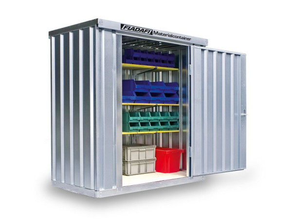 FLADAFI container material MC 1100, galvanizado, desmontado, com piso de madeira, 2.100 x 1.140 x 2.150 mm, com porta simples, F10200101