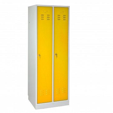 Szafa ubraniowa ADB dwudrzwiowa, wymiary (WxSxG): 1780x600x500 mm, kolor korpusu: jasnoszary (RAL 7035), kolor drzwi: żółty rzepakowy (RAL 1021), 40882