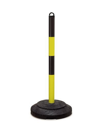 DENIOS waarschuwingsstandaard voor zware kettingen, zwart/geel, gerecycleerde voet, H 1000 mm, 236-898
