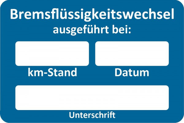Eichner klantenservice sticker, blauw, tekst: remvloeistof verversing uitgevoerd, VE: 250 stuks, 9220-00054
