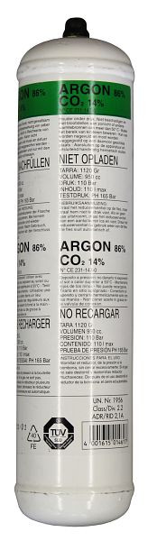 ELMAG kertakäyttöinen pullo argon, 1 L / 110 bar, korkeus: 310 x Ø 73mm, 54102