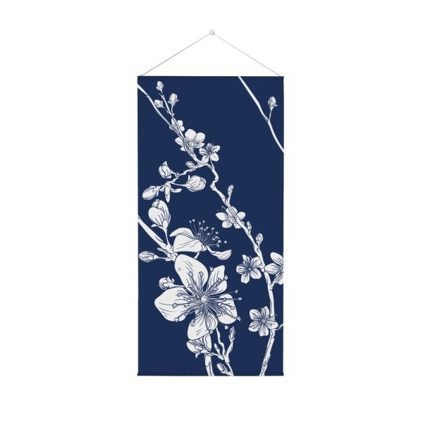 Showdown exibe tapeçaria suspensa 58 x 120 cm abstrata flor de cerejeira japonesa azul, FLAGBA580x1200I8