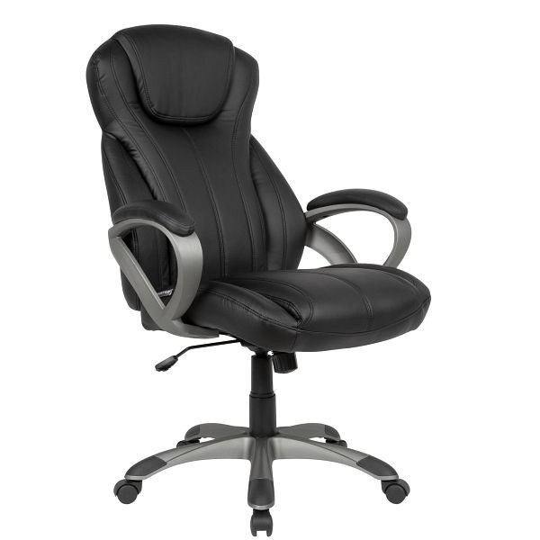 Amstyle työtuolin päällinen tekonahka musta toimistotuoli jopa 120 kg, korkeussäädettävä, työtuoli käsinojilla ja korkealla selkänojalla, SPM1.415