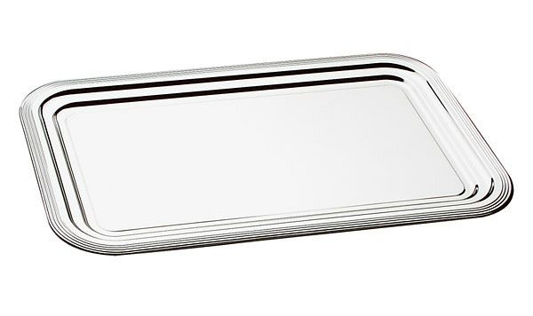 APS party tányér -CLASSIC-, 41 x 31 cm, fém, nikkelezett és fényes krómozott, vonaldíszítéssel, hengerelt éllel, 48-as csomag, 00399