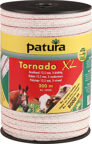Patura Tornado XL brede band 12,5 mm, 400 m rol 5 roestvrij staal 0,20 mm, 2 Cu 0,30 mm, wit-rood, 185601