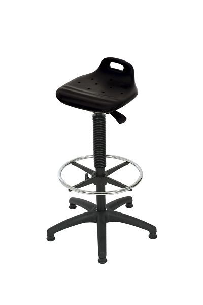 Lotz állósegítő, ergonomikus PU ülés fekete, állítható magasságú 640-890, műanyag kereszt, lábgyűrű, hordozó fogantyúval, 4675.01