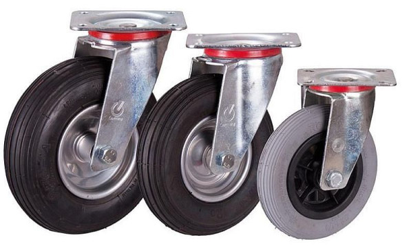 VARIOfit drejelige hjul med pneumatiske dæk, 200 x 50 mm, sort, på stålfælg, lpl-200.000