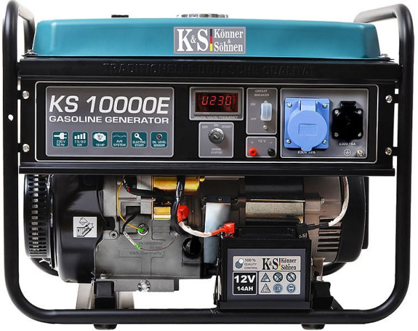 Könner & Söhnen 8000W benzine E-start stroomgenerator, 1x16A(230V)/1x32A(230V), 12V, voltregelaar, beveiliging tegen laag oliepeil, overspanningsbeveiliging, display, KS 10000E