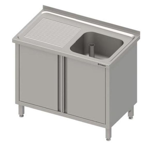 Stalgast vaskskab med hængslede låger 1000x600x850 mm, med vask til højre, med opstående, svejset, VSK10620RA