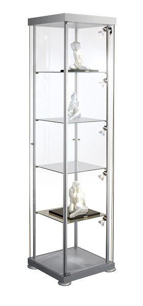 Kerkmann vierkante vitrine expoline, B 425 x D 425 x H 1800 mm, transparant/aluminium zilver, 40376082
